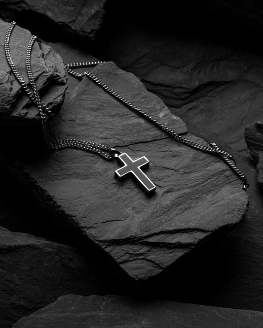Stone Cross Pendant - Black Onyx