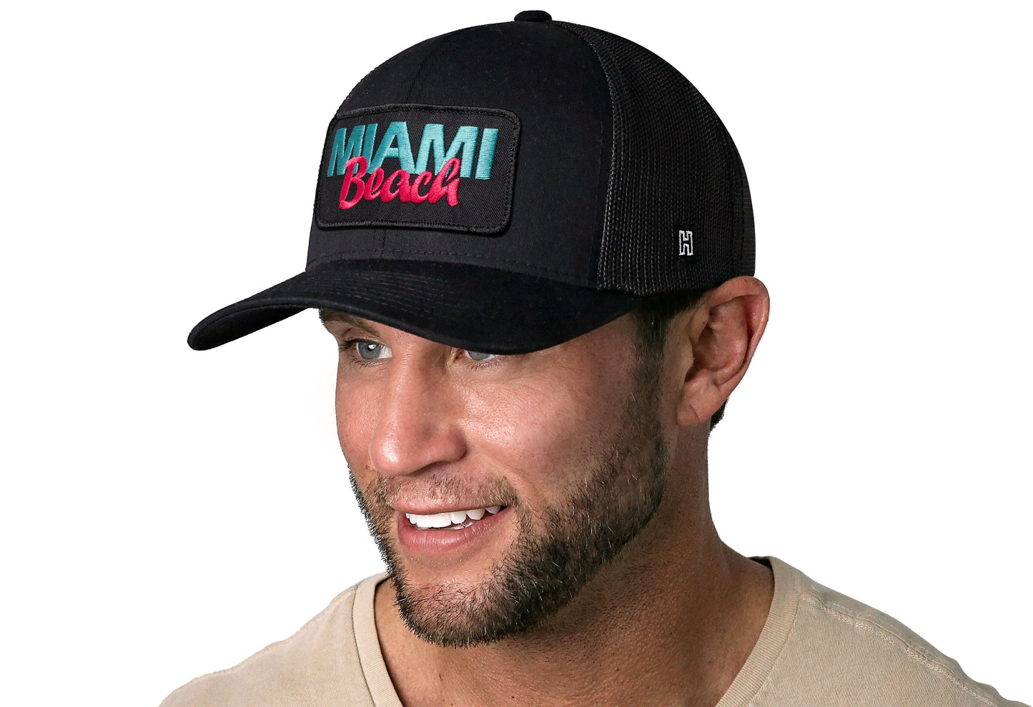 Miami Beach Trucker Hat  |  Black Beach Snapback