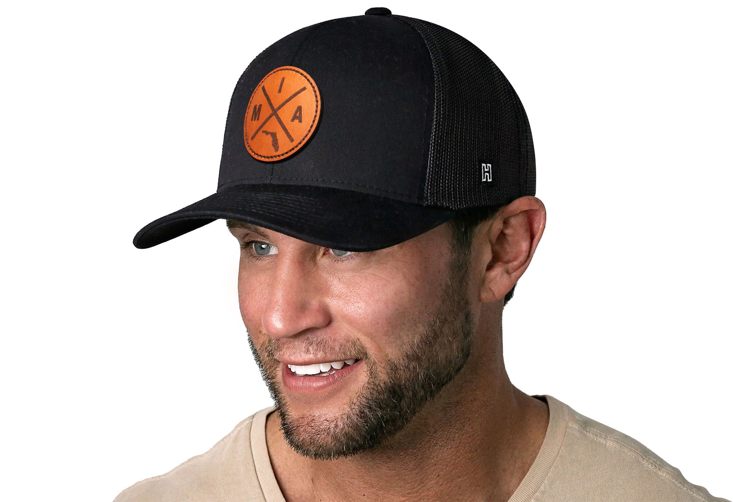 Miami Trucker Hat Leather  |  Black MIA X Snapback