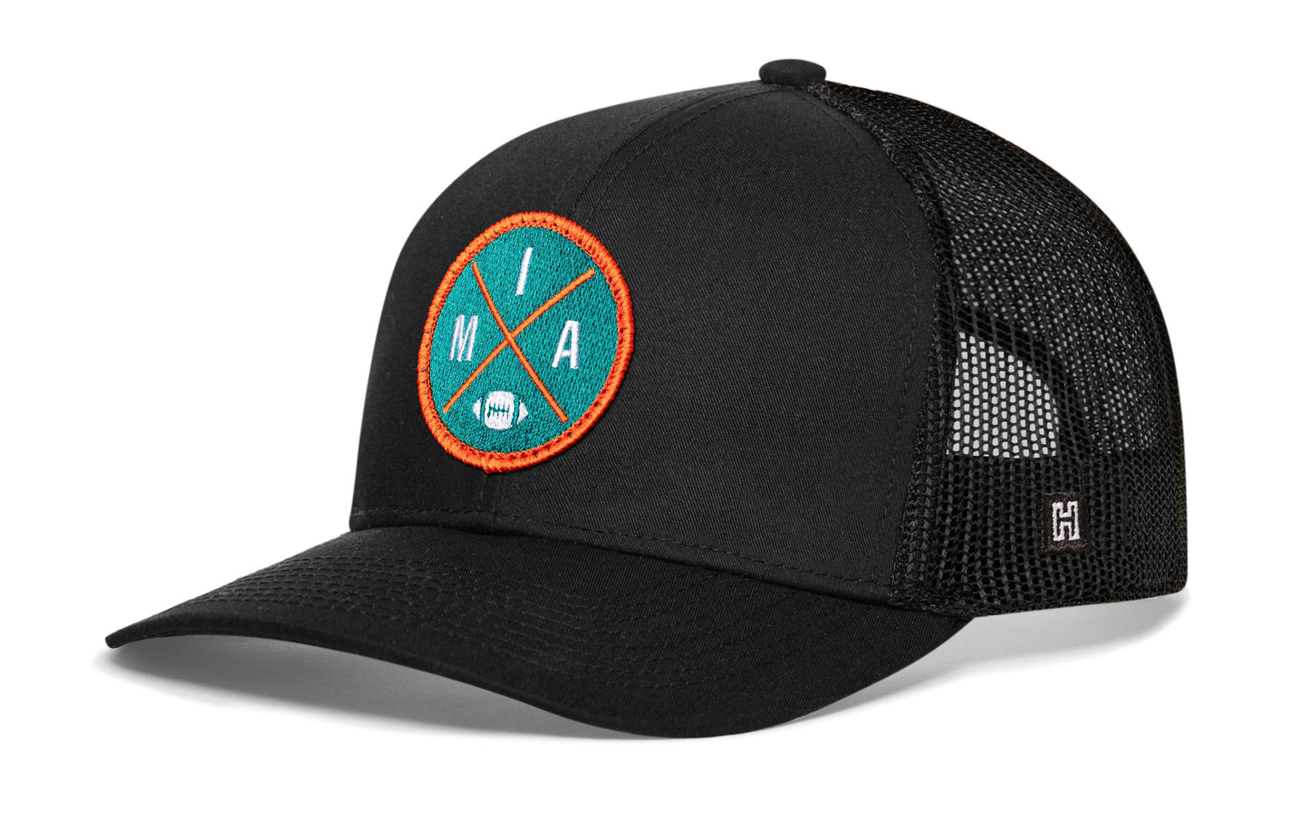 Miami Trucker Hat  |  Black MIA X Football Snapback