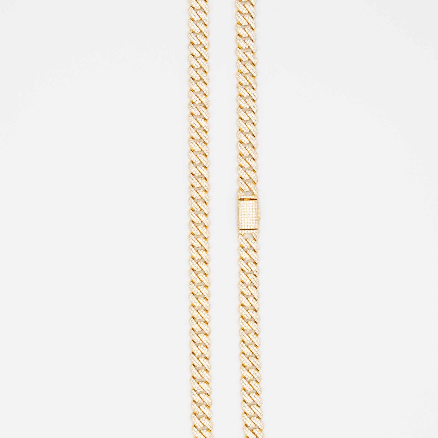 Gold Iced Moissanite Prong Miami Cuban Chain 8mm