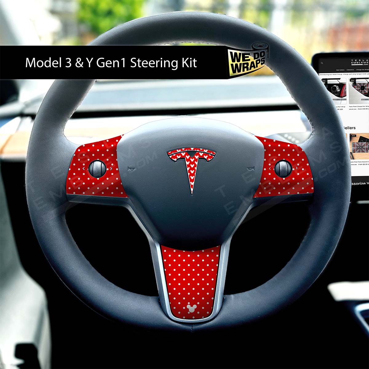 Mickey-Dots Tesla Steering Wheel Wrap | M3 2017-Jan 2024