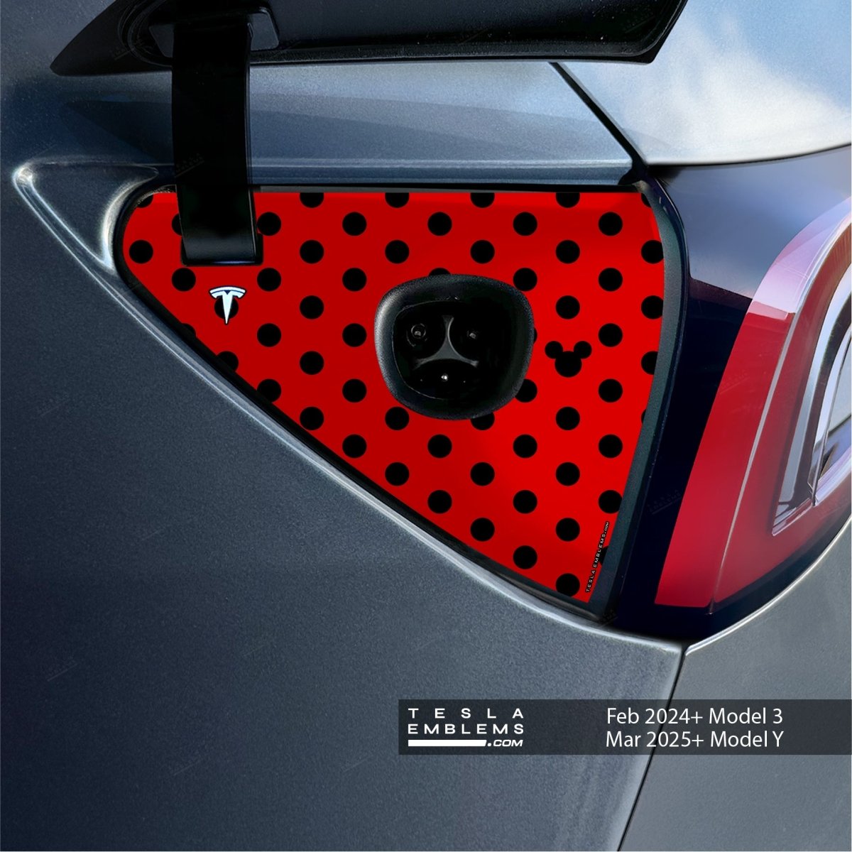 Mickey Red Polkadots Tesla Charge Port Wrap | Model 3