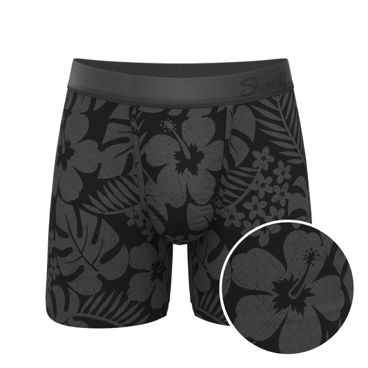 The Midnight Flora | Black Tonal Tropical Ball Hammock® Pouch Underwear