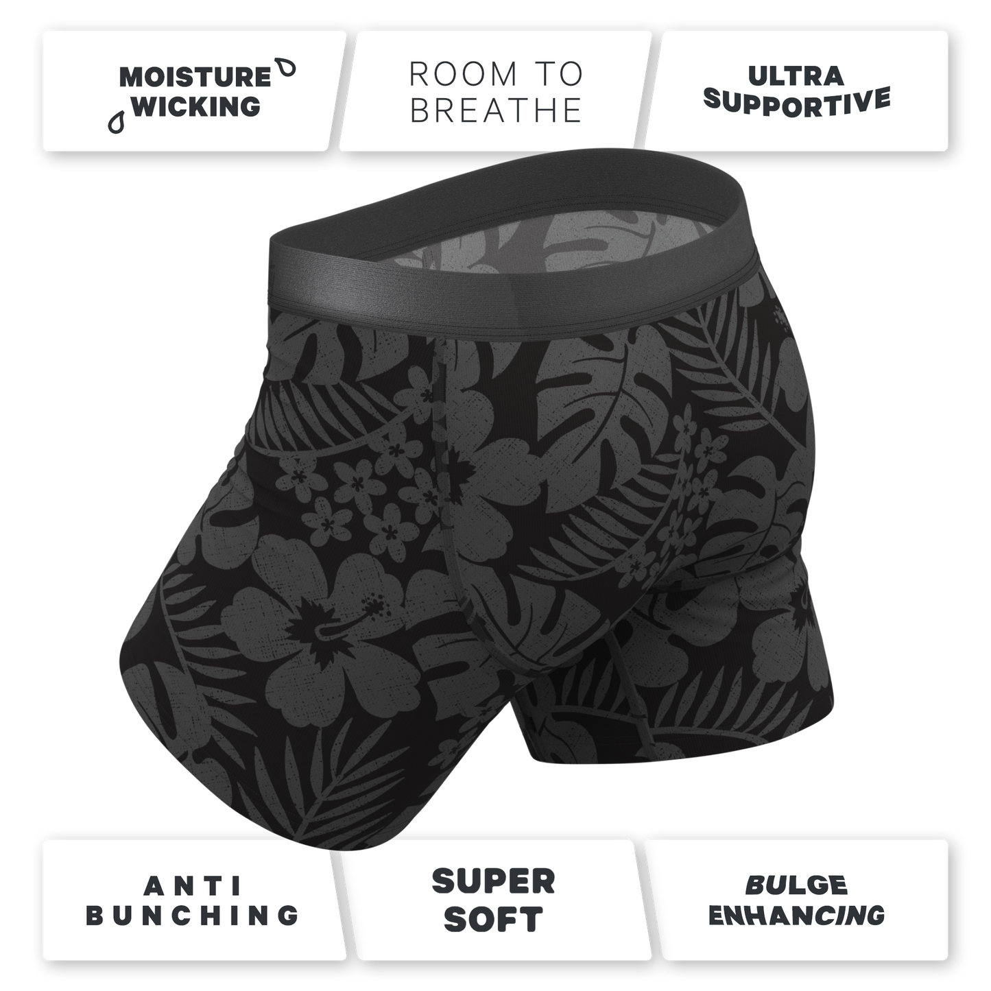 The Midnight Flora | Black Tonal Tropical Ball Hammock® Pouch Underwear