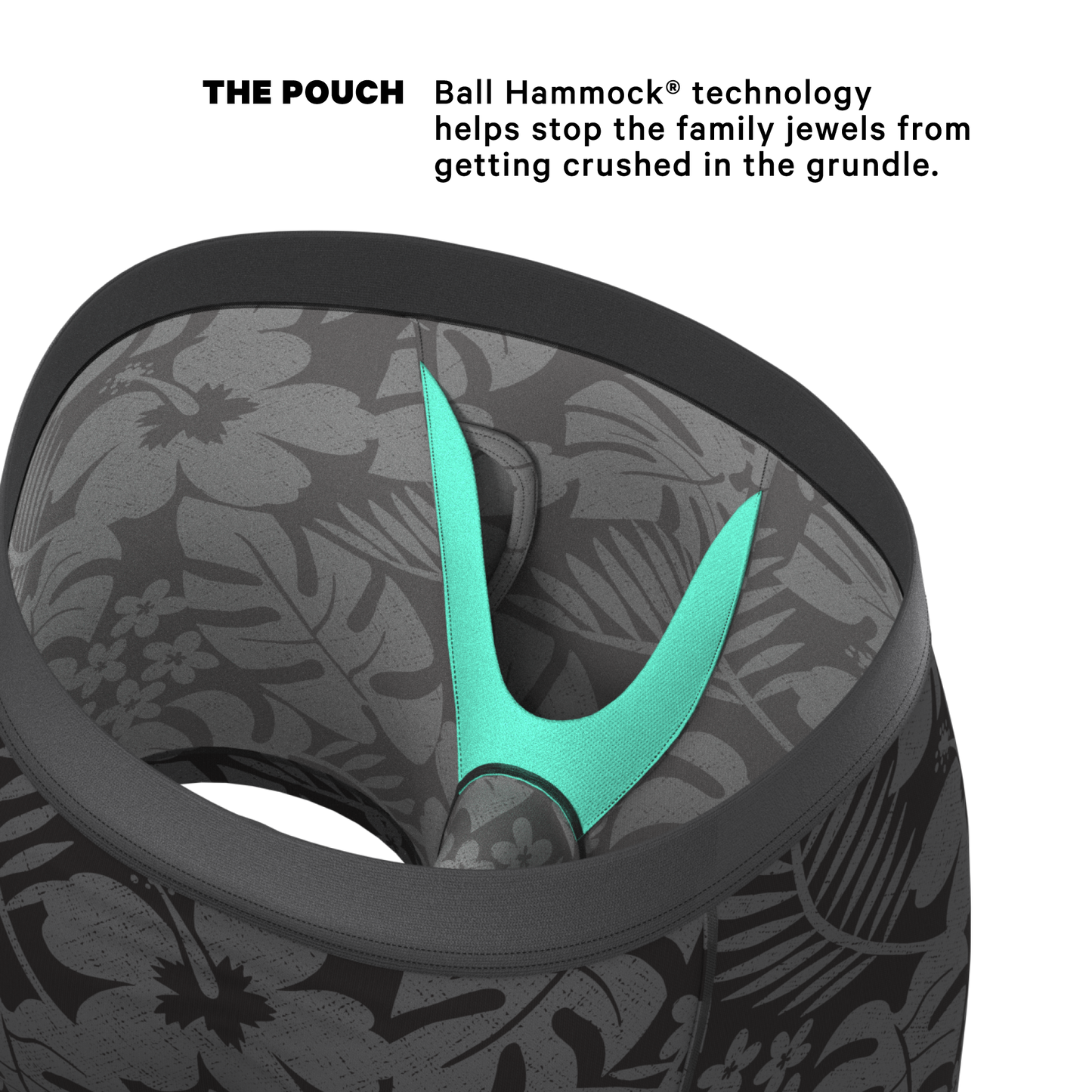 The Midnight Flora | Black Tonal Tropical Ball Hammock® Pouch Underwear With Fly