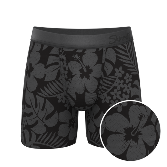 The Midnight Flora | Black Tonal Tropical Ball Hammock® Pouch Underwear With Fly