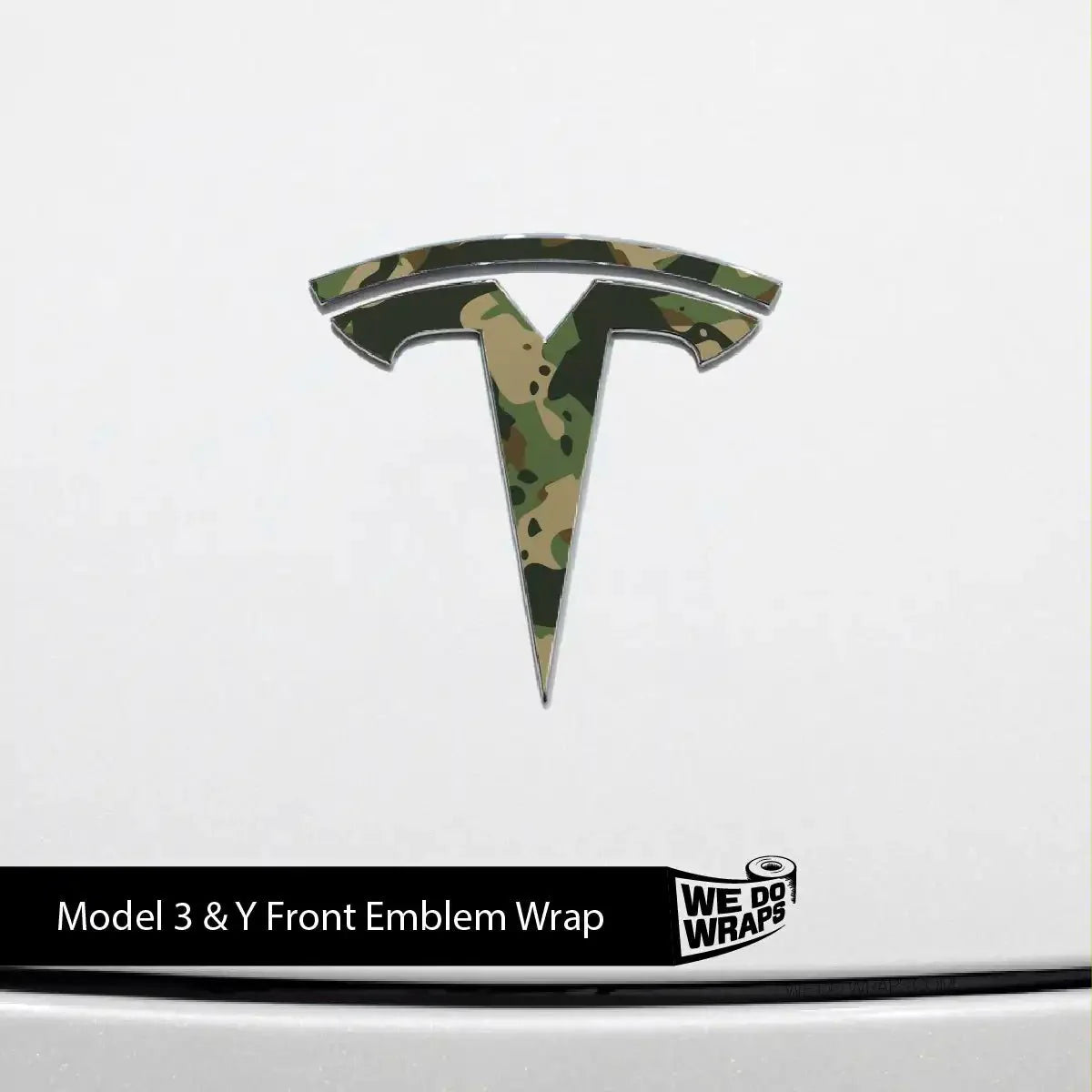 Camo Tesla Emblem Decals (Front + Back) | Model 3