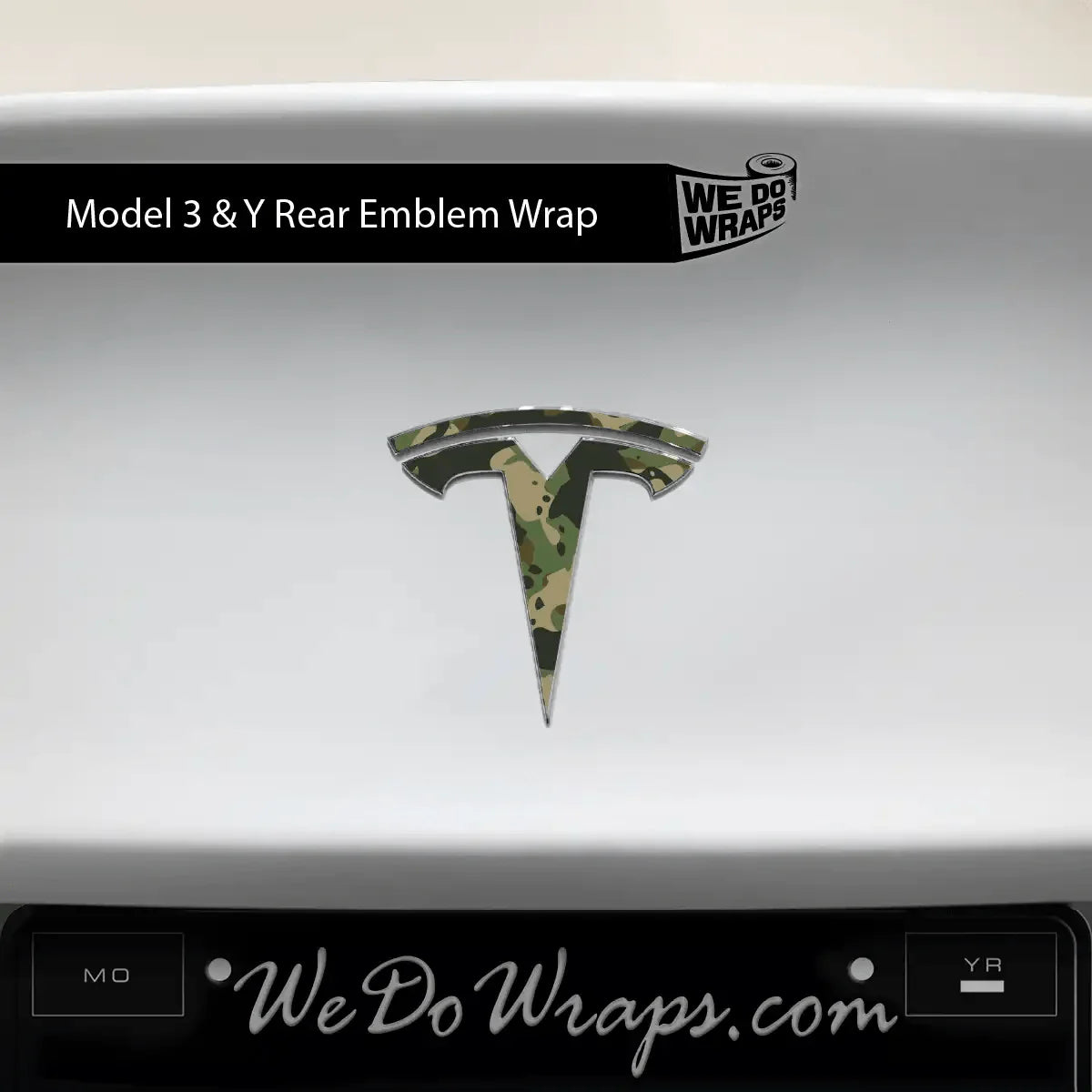 Camo Tesla Emblem Decals (Front + Back) | Model 3