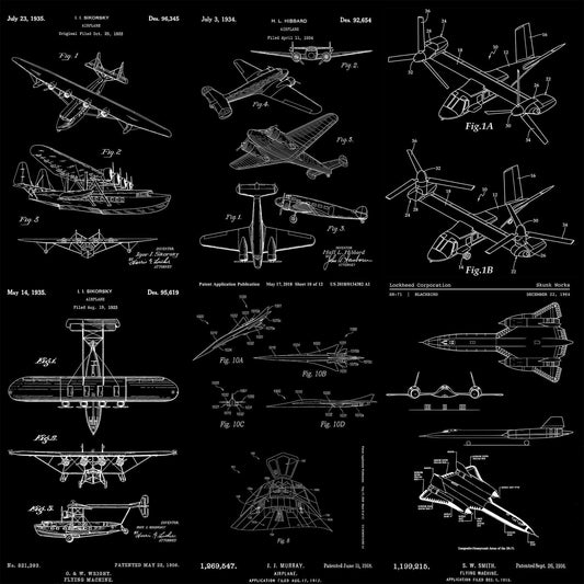 Aviation Wallpaper Mural. Featuring Military Jet and Airplane Patent Designs. #6732
