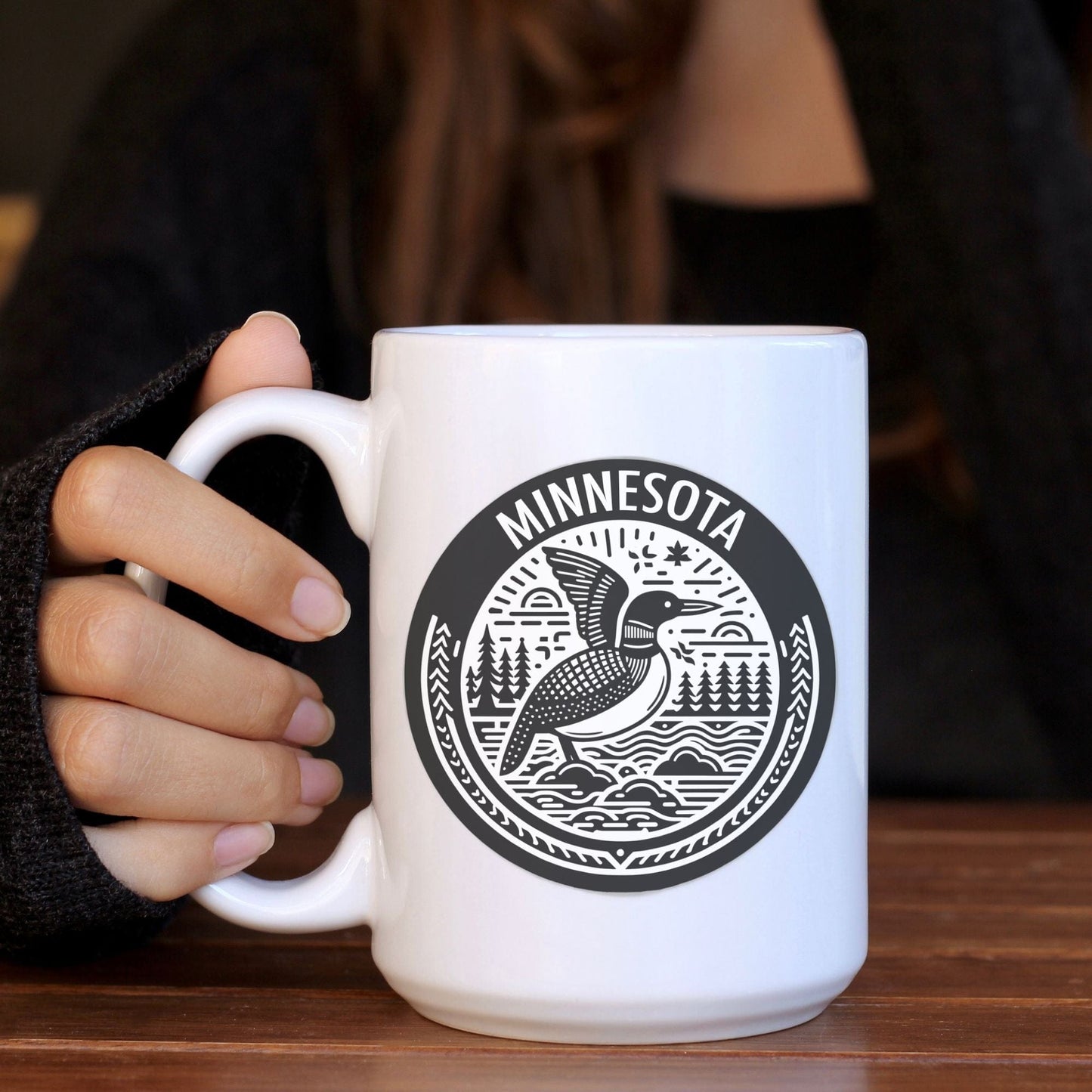 Minnesota Loon Black Circle Mug