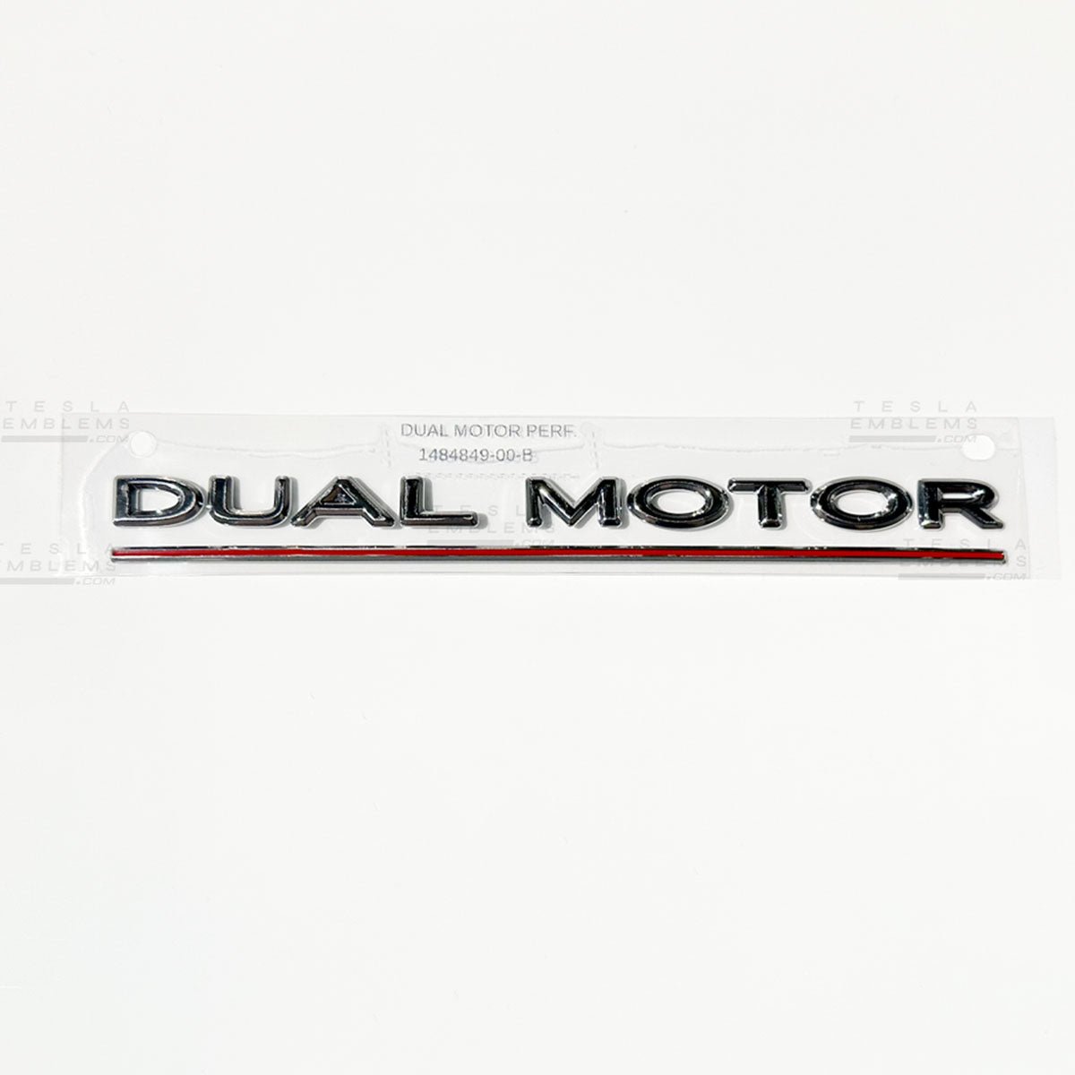 “Dual Motor Performance” Chrome Tesla Emblems | Genuine OEM Original Rear Trunk Badging