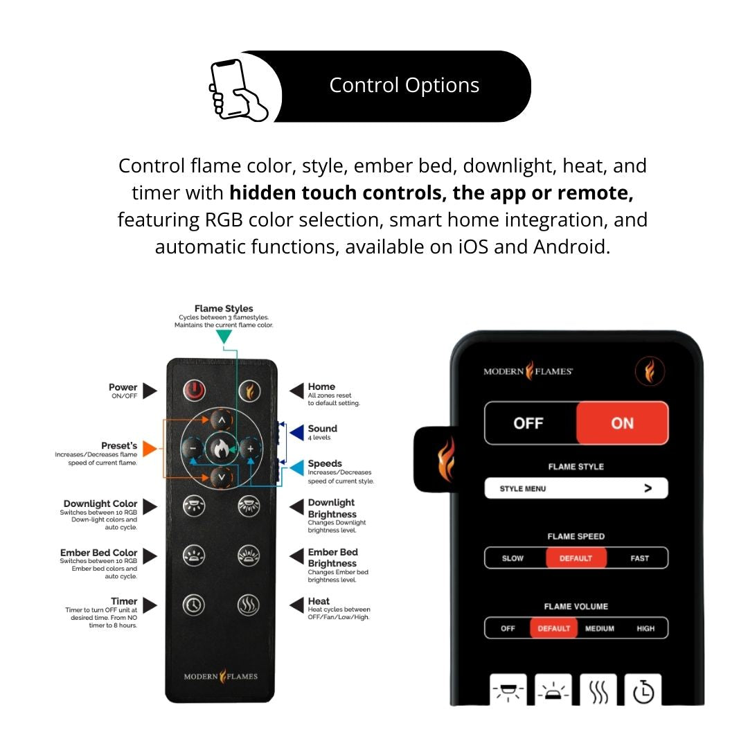 Modern Flames Orion Multi Built-In/Wall Mounted Smart Virtual Electric Fireplace with Real Flame Effect
