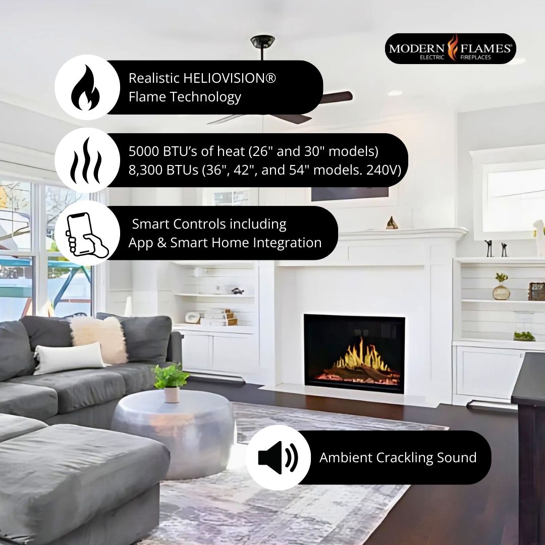 Modern Flames Orion Traditional Built-In Smart Virtual Electric Fireplace with Real Flame Effect