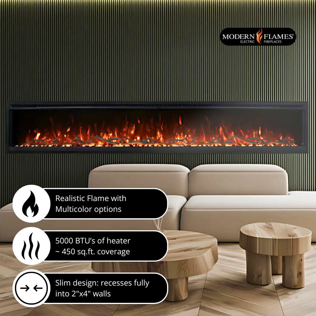 Modern Flames Spectrum Slimline Built-in/Wall Mounted Electric Fireplace, Sizes: 50"-100"