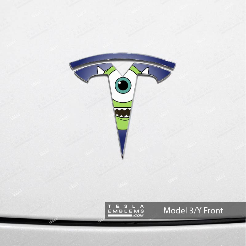 Monsters Inc Mike Tesla Emblem Decals (Front + Back) | Model 3