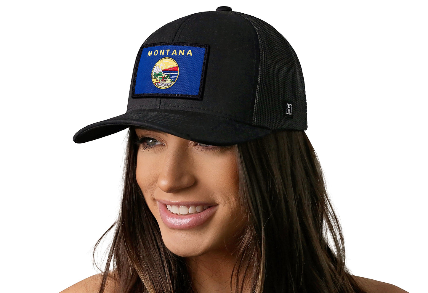 Montana Flag Trucker Hat  |  Black Montana Flag Snapback