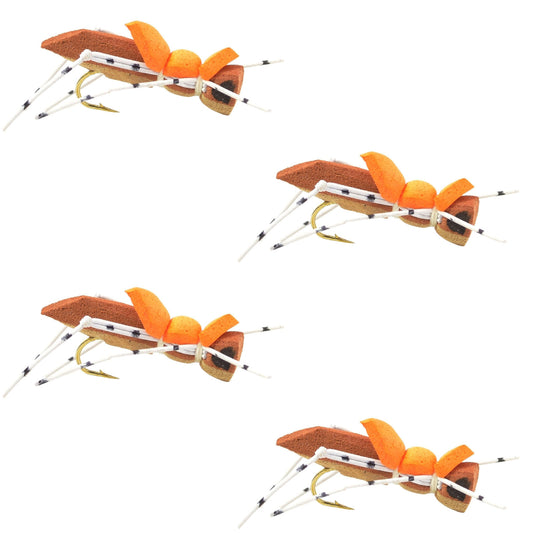 4 Pack Moorish Hopper Brown Tan Foam Body Grasshopper Fly - Hook Size 10