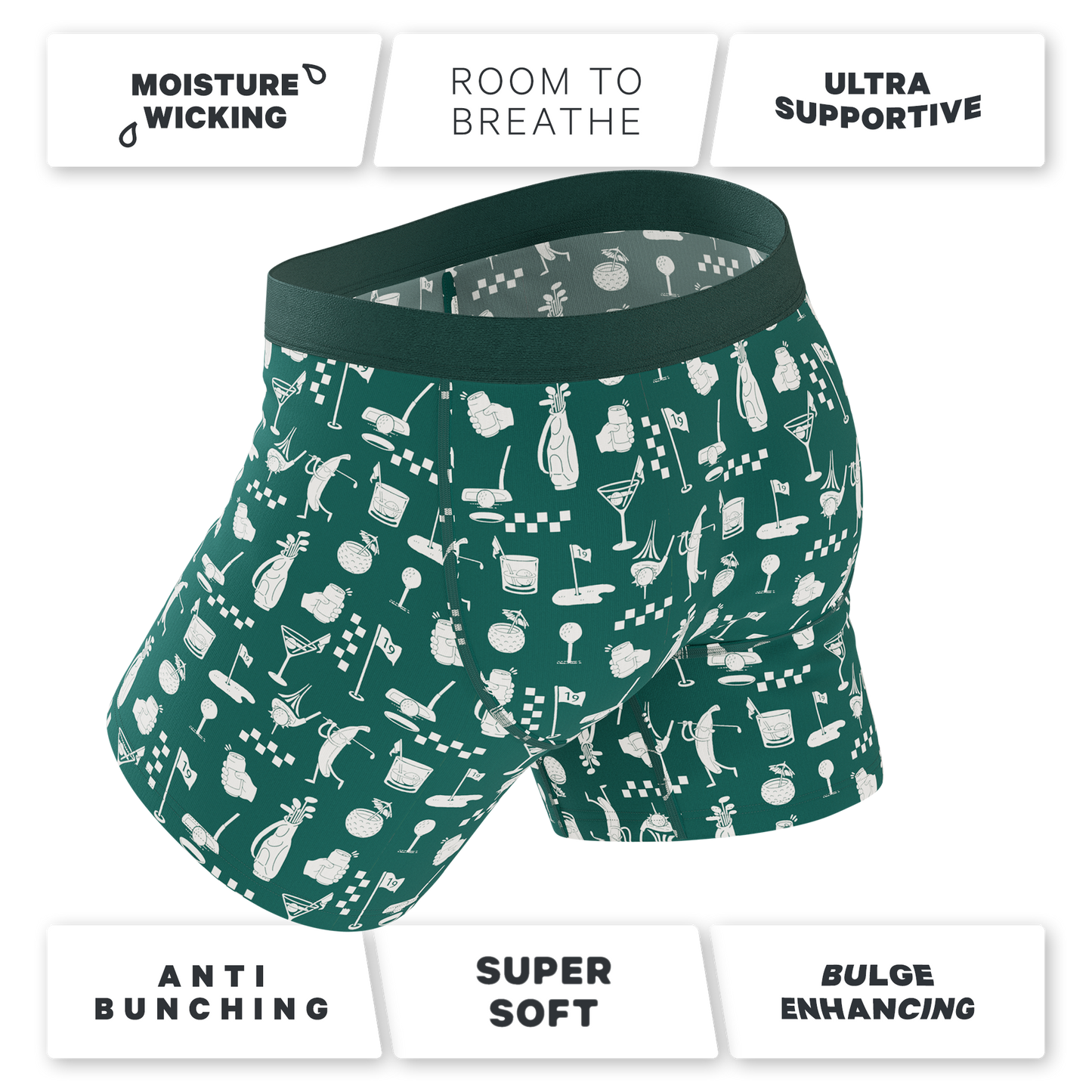 The Mulligan | Green Golf Ball Hammock® Pouch Underwear With Fly