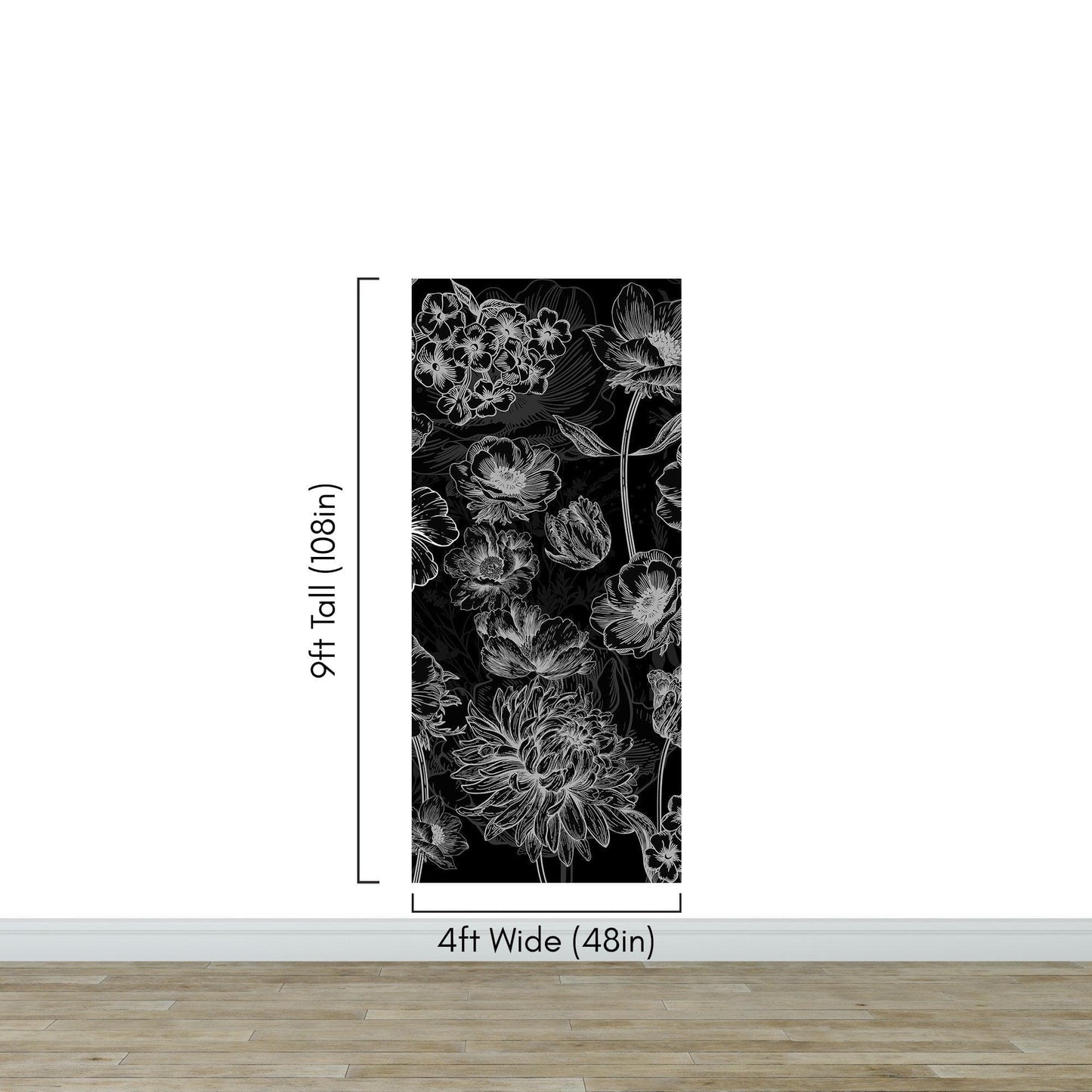 Black Floral Background, Black and White Flower Wallpaper Mural. #6677
