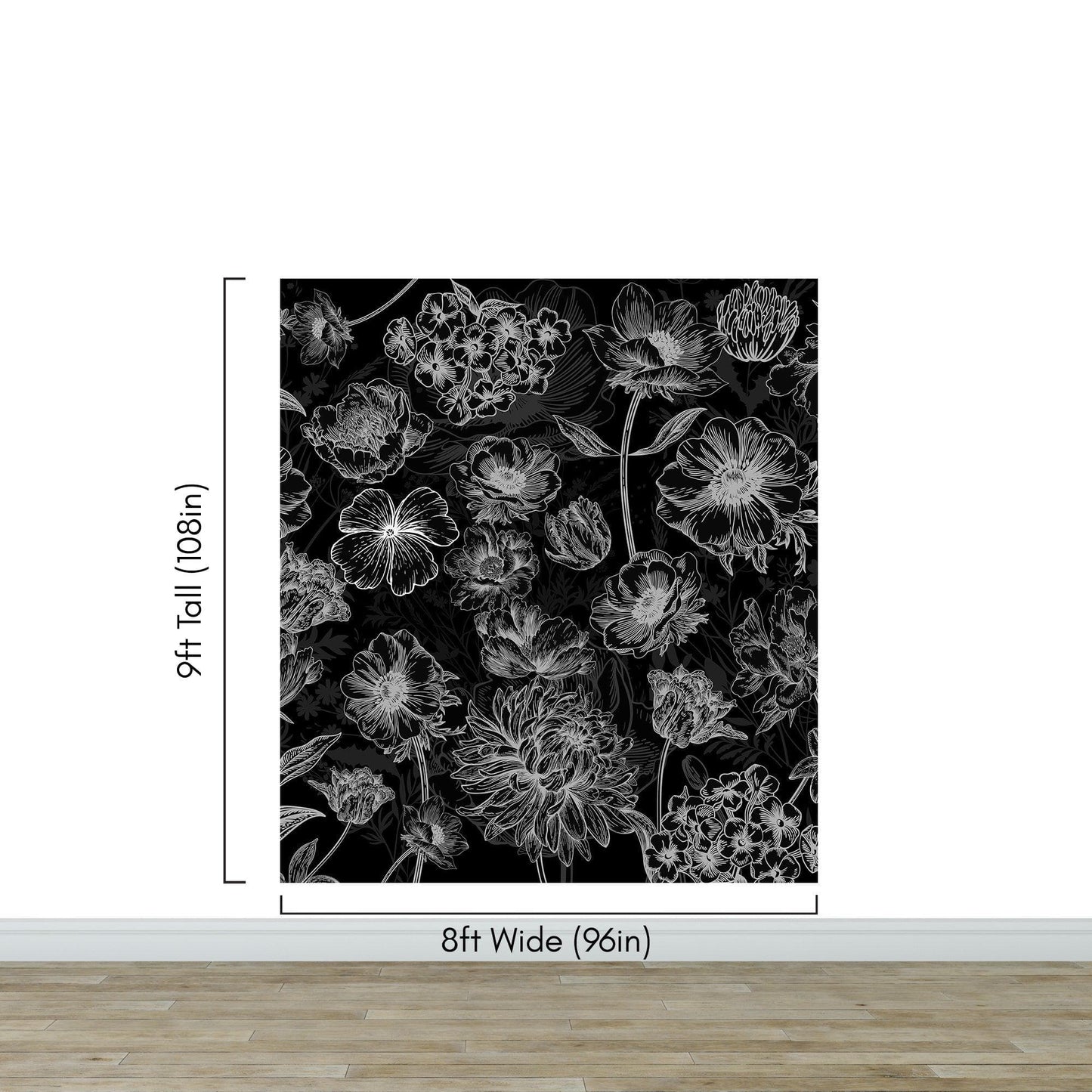 Black Floral Background, Black and White Flower Wallpaper Mural. #6677