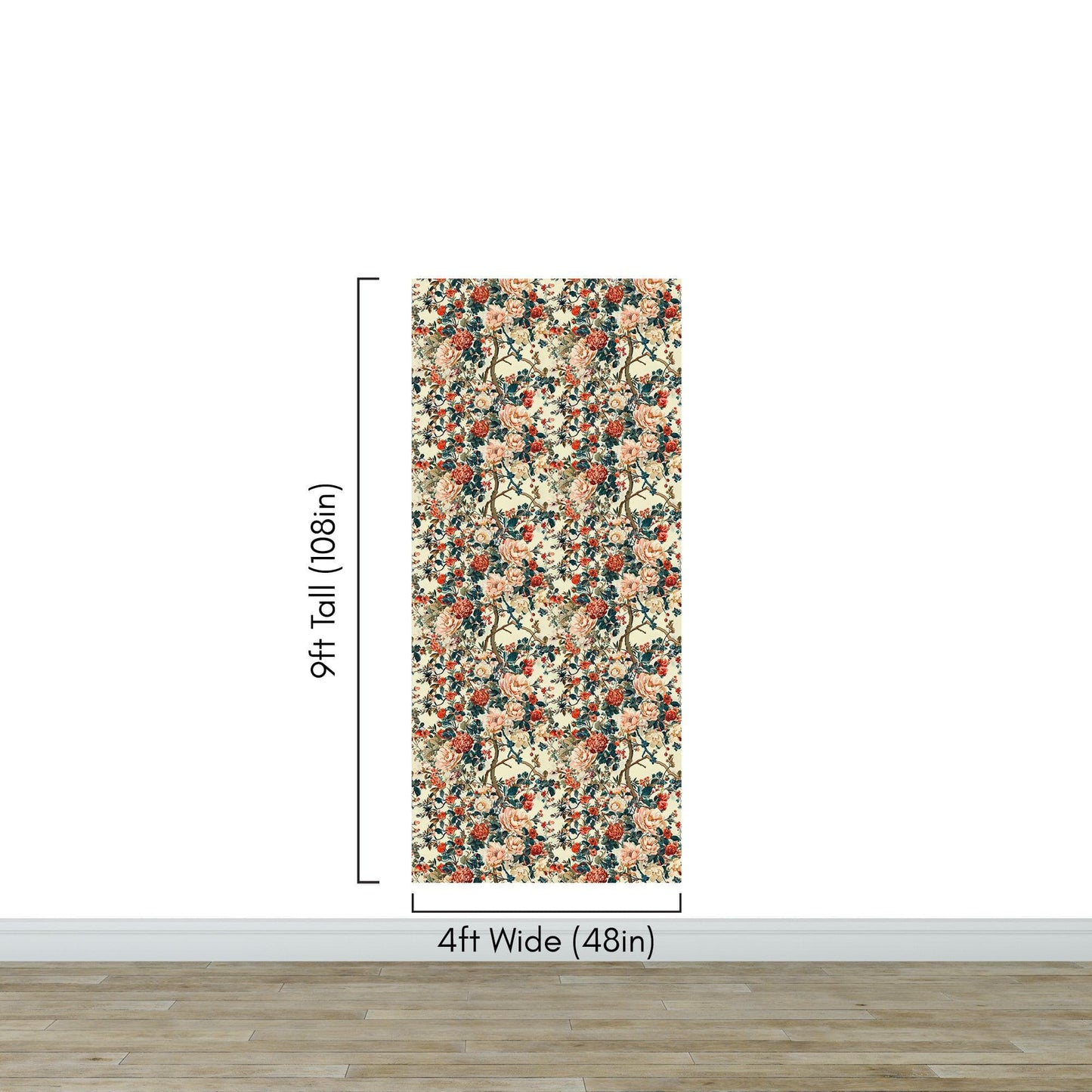 Botanical Flower Garden With Pastel Color Red, Green, Beige Background Wall Mural. #6771