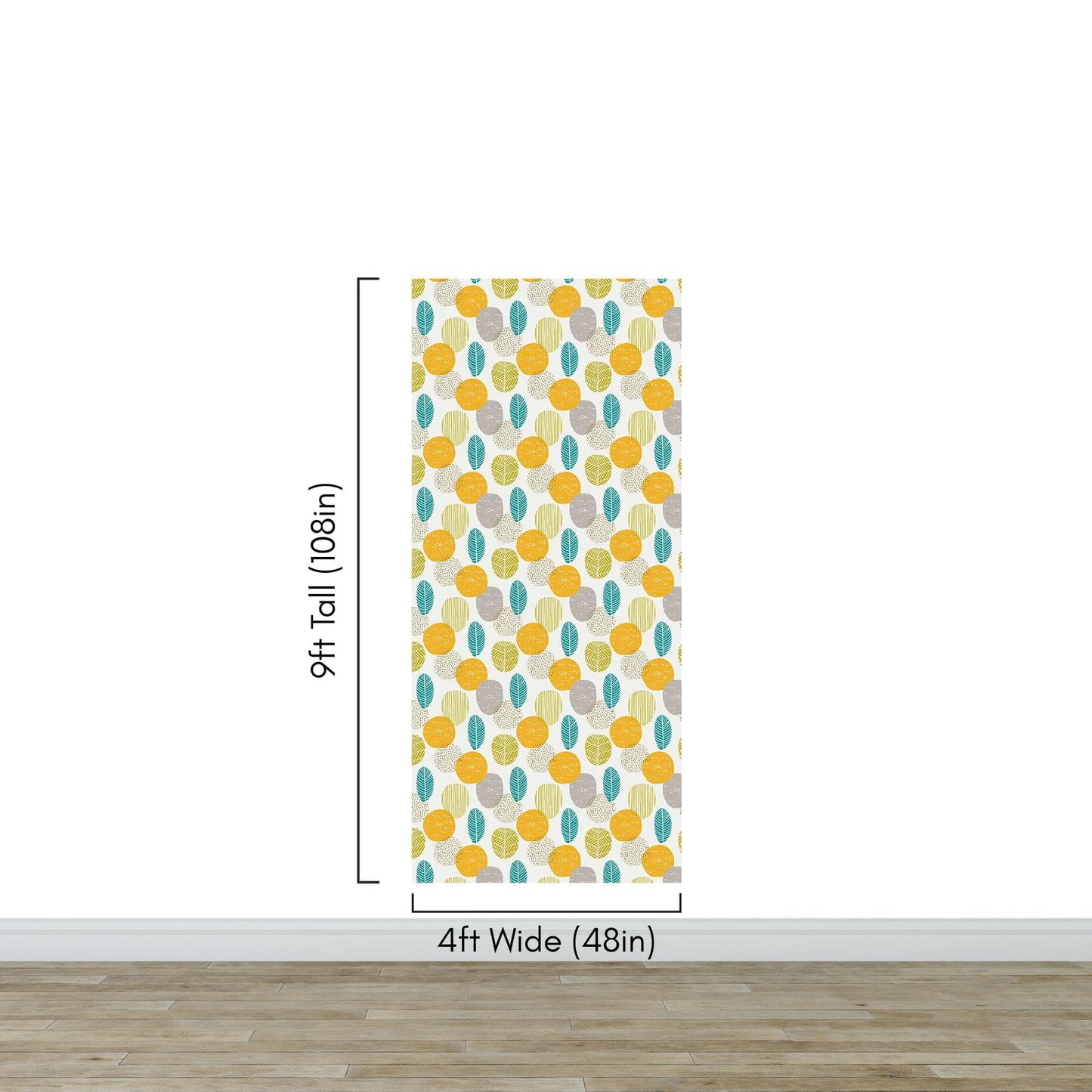 Autumn Leaves Wallpaper. Yellow, Grey, Teal Leaf Wall Mural. #6966