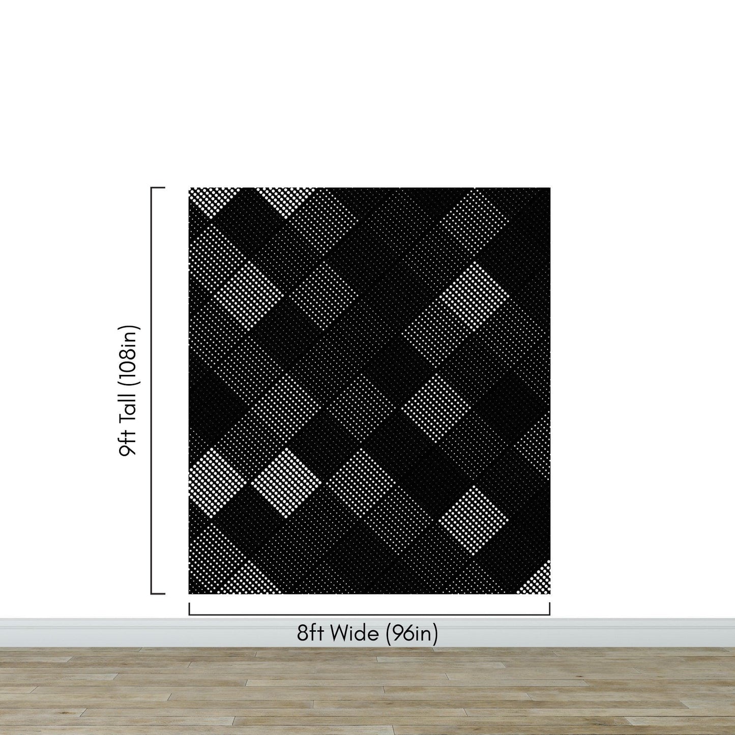 Modern Black and White Polka Dot Peel and Stick Wall Mural. #6964