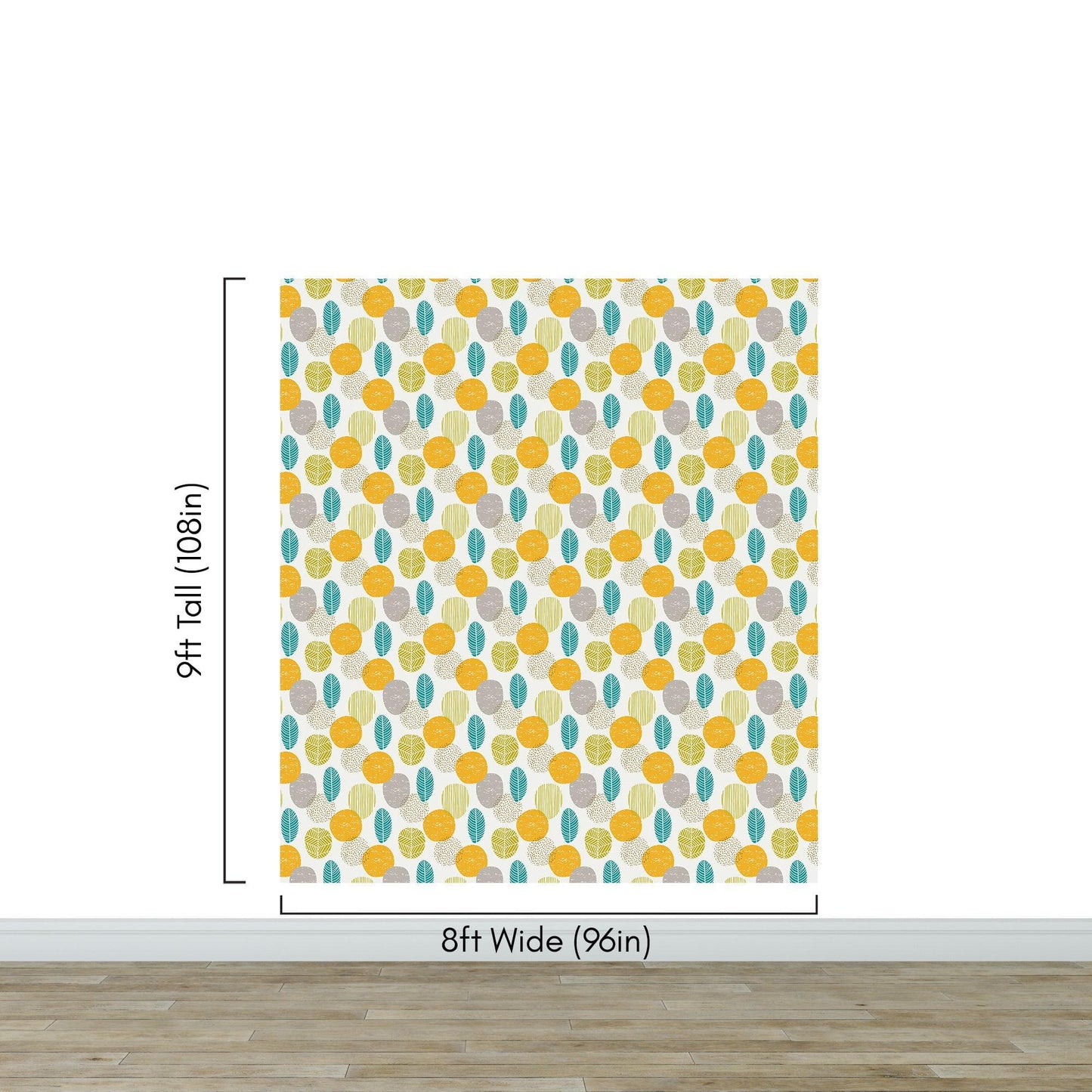 Autumn Leaves Wallpaper. Yellow, Grey, Teal Leaf Wall Mural. #6966