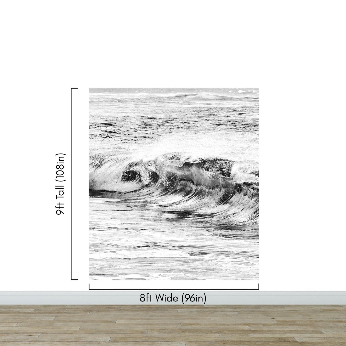 Ocean Wave Wallpaper. Black and White Surf Theme Wall Mural. #6709