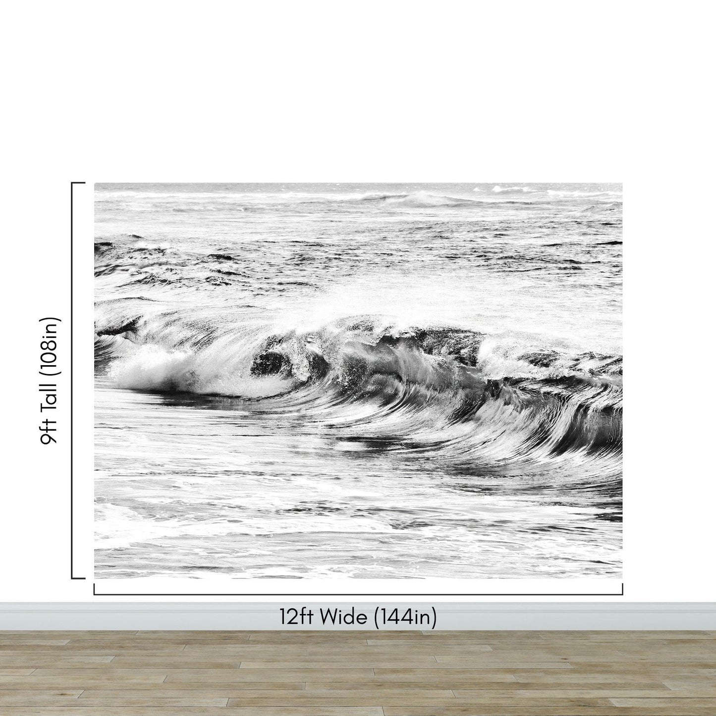 Ocean Wave Wallpaper. Black and White Surf Theme Wall Mural. #6709