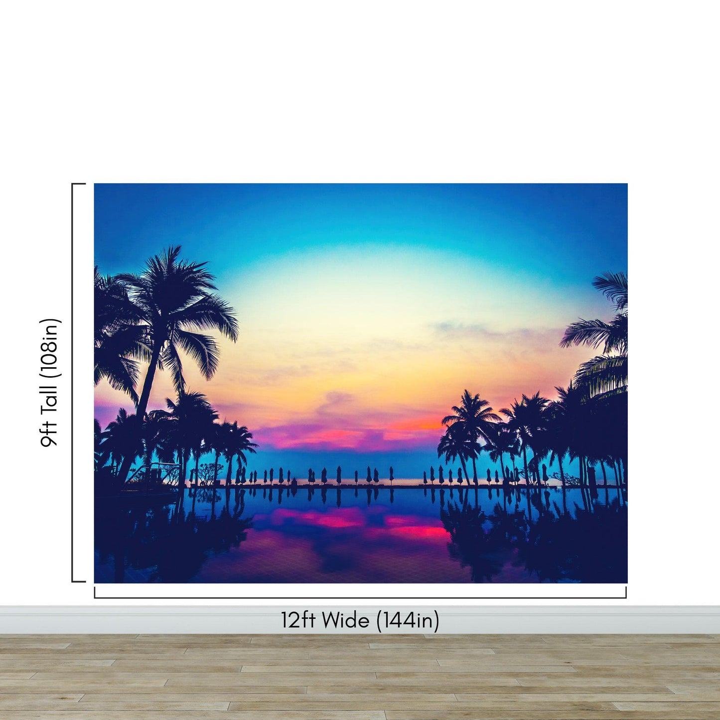 Tropical Night Wallpaper Mural – Miami Sunset Over Resort Pool & Beach. #6915