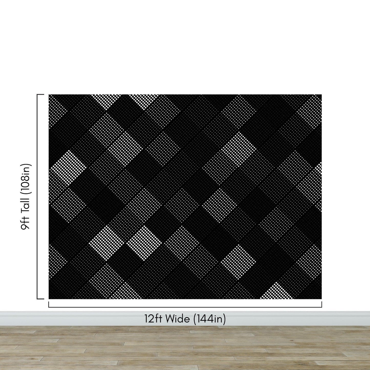 Modern Black and White Polka Dot Peel and Stick Wall Mural. #6964