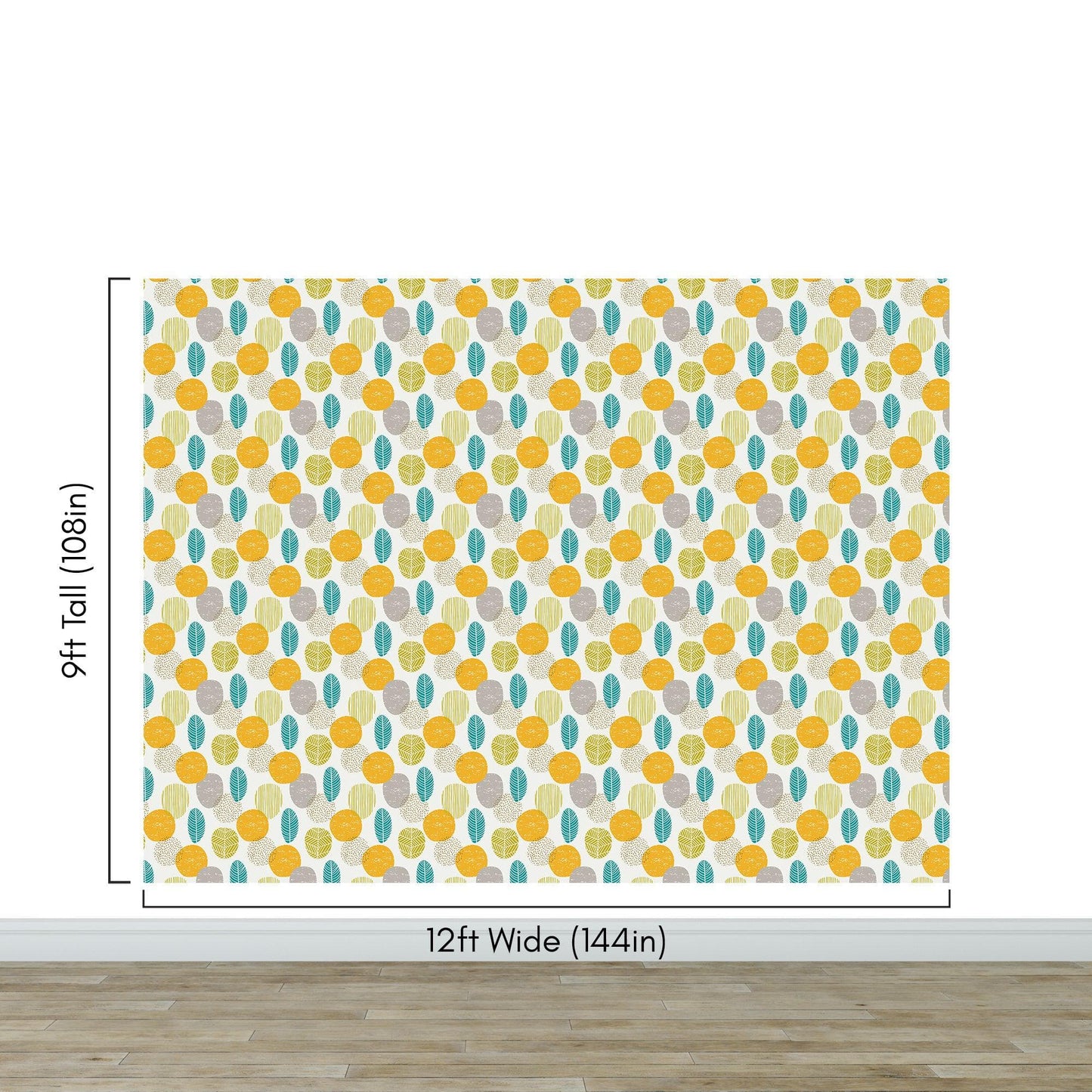 Autumn Leaves Wallpaper. Yellow, Grey, Teal Leaf Wall Mural. #6966
