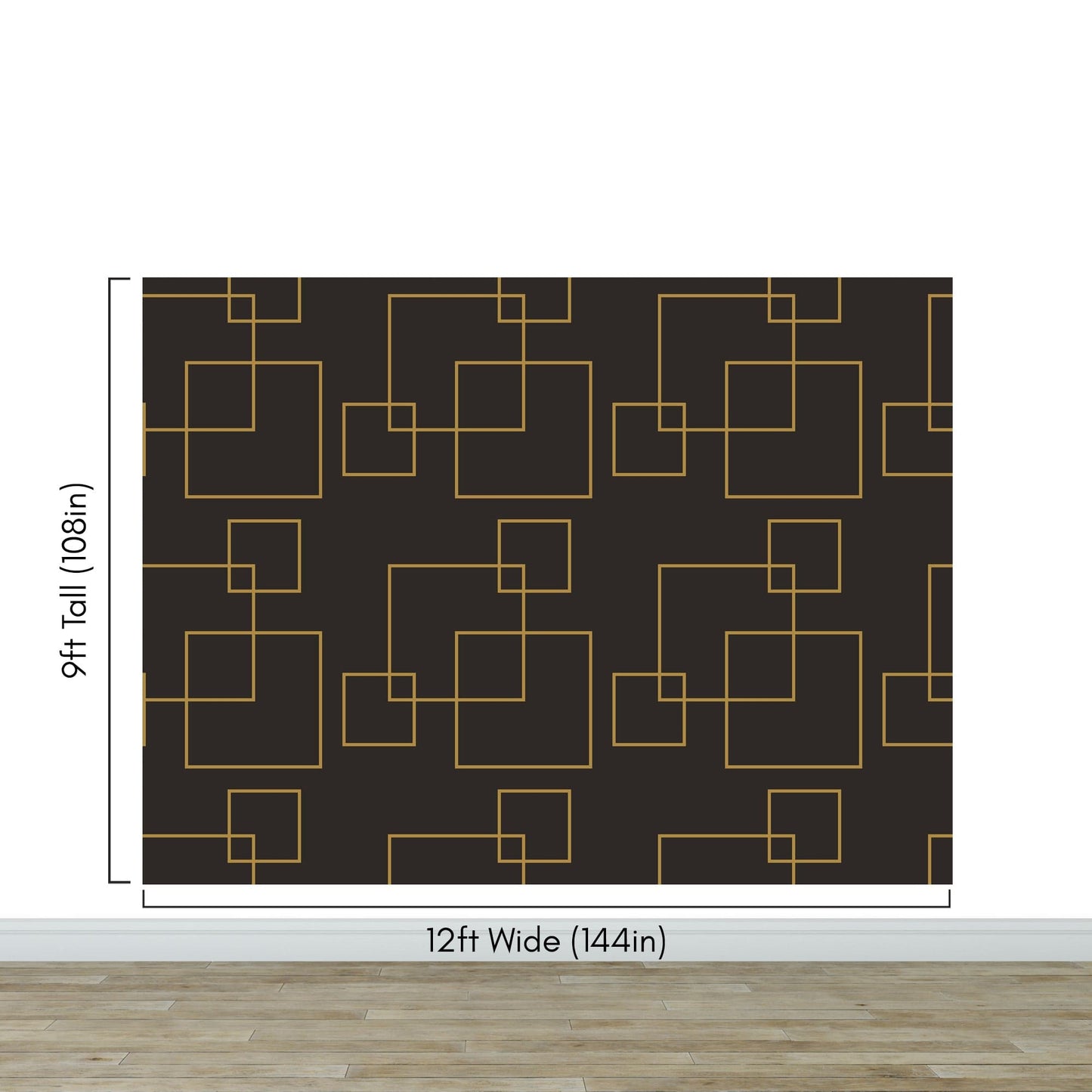 Dark Brown and Gold Square Geometric Pattern Peel and Stick Wallpaper | Removable Wall Mural #6215
