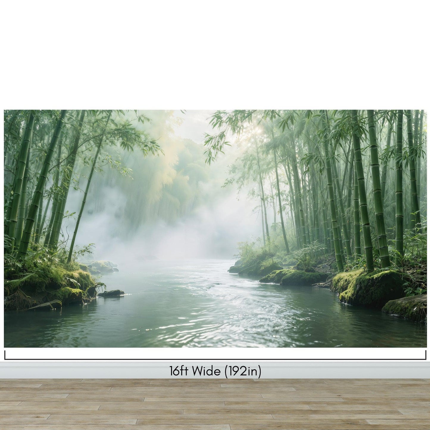 Foggy Bamboo Forest River Wallpaper Mural. #6986