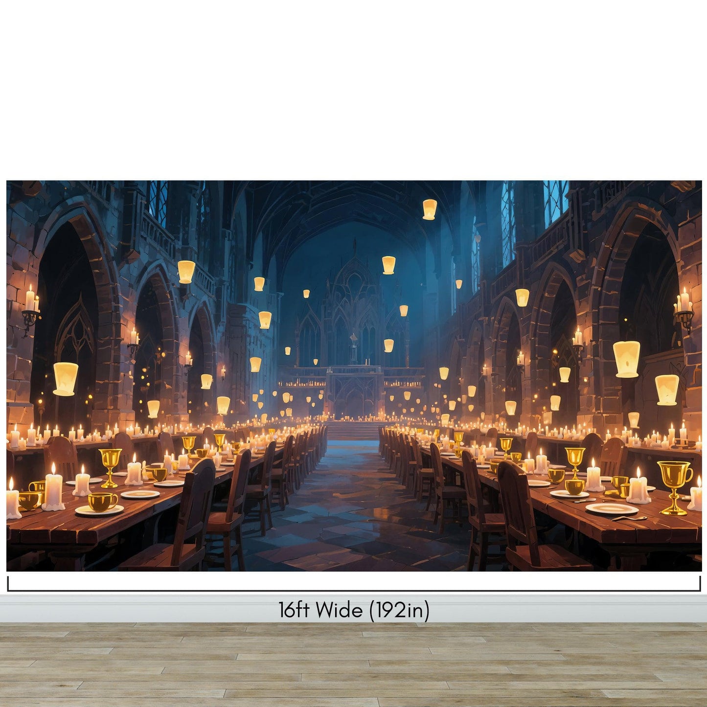 Floating Candles Great Hall Wallpaper Mural. Wizardly Dining Room Ambiance Wall Art. #6984