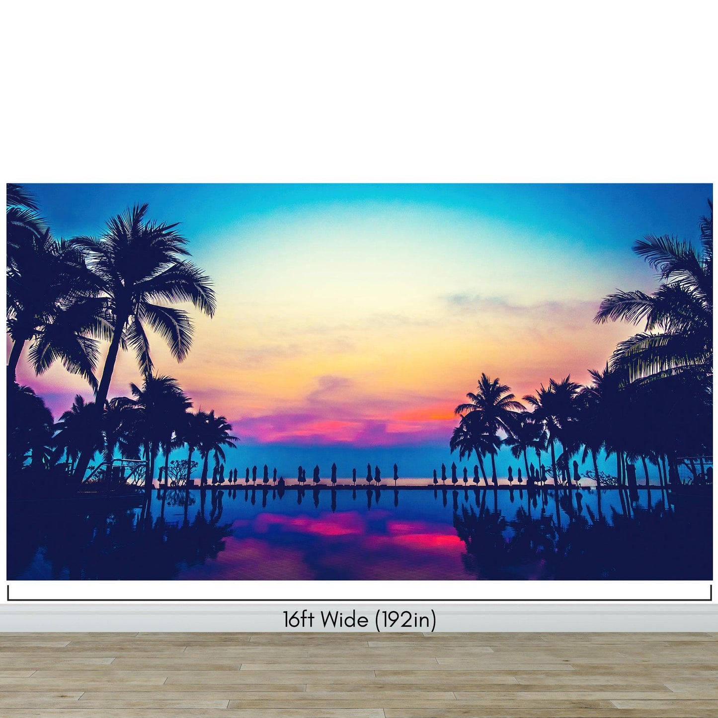 Tropical Night Wallpaper Mural – Miami Sunset Over Resort Pool & Beach. #6915