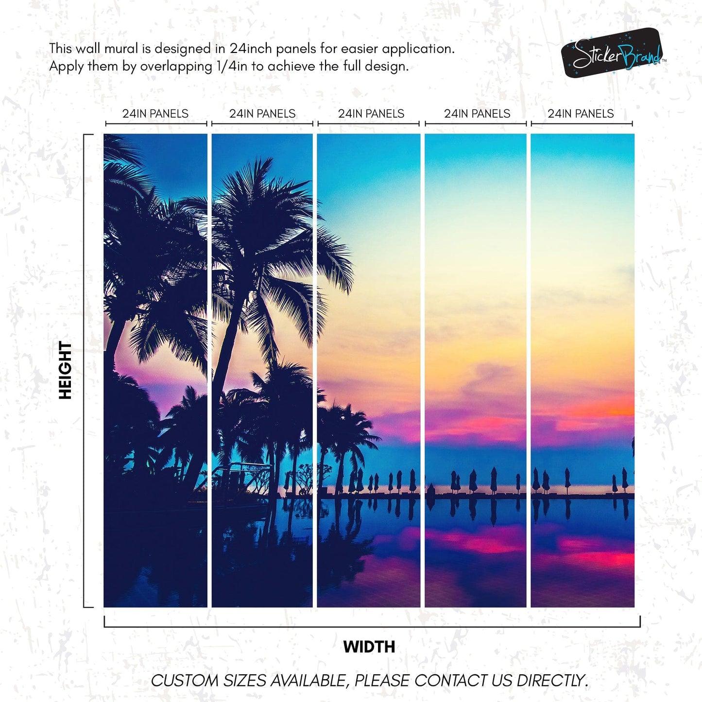 Tropical Night Wallpaper Mural – Miami Sunset Over Resort Pool & Beach. #6915