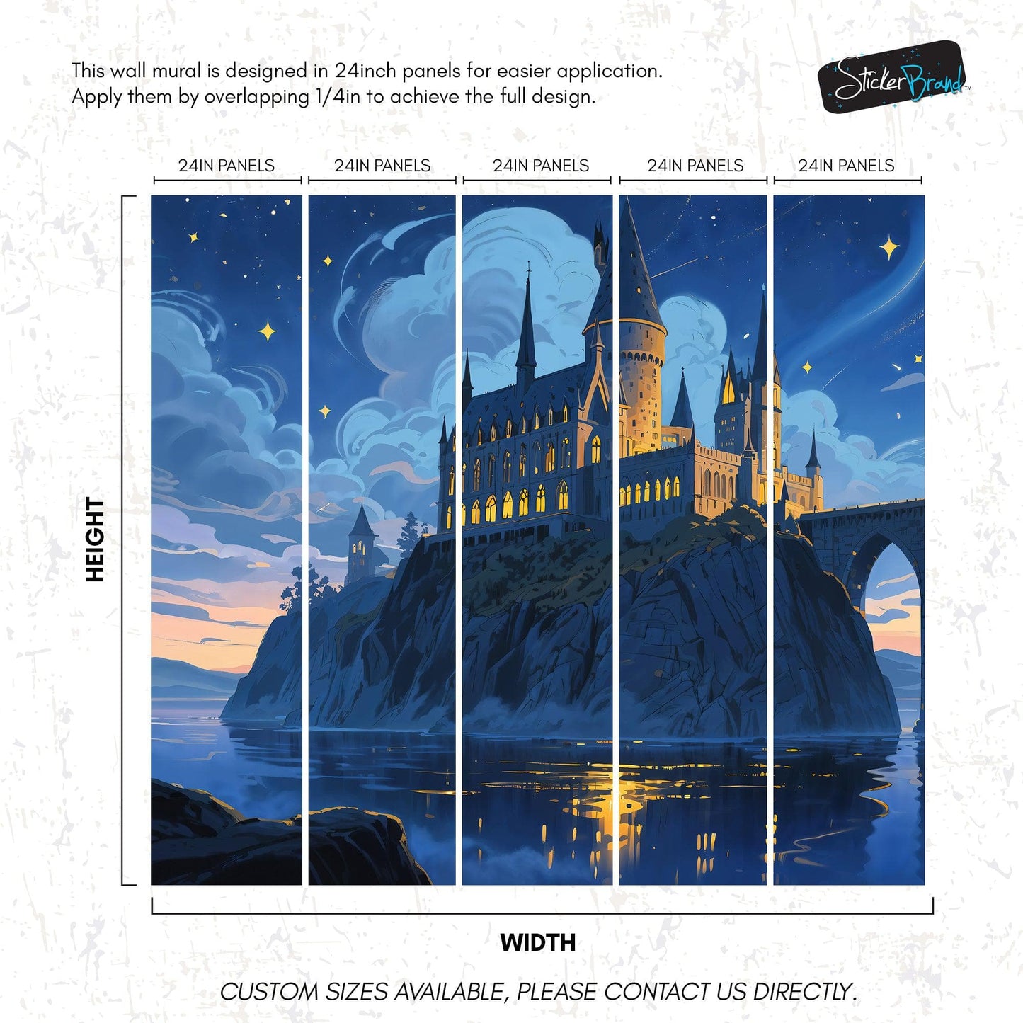 Magical Hogwarts Castle Twilight Wallpaper Mural. Wizardly World Fantasy Theme Wall Art. #6985