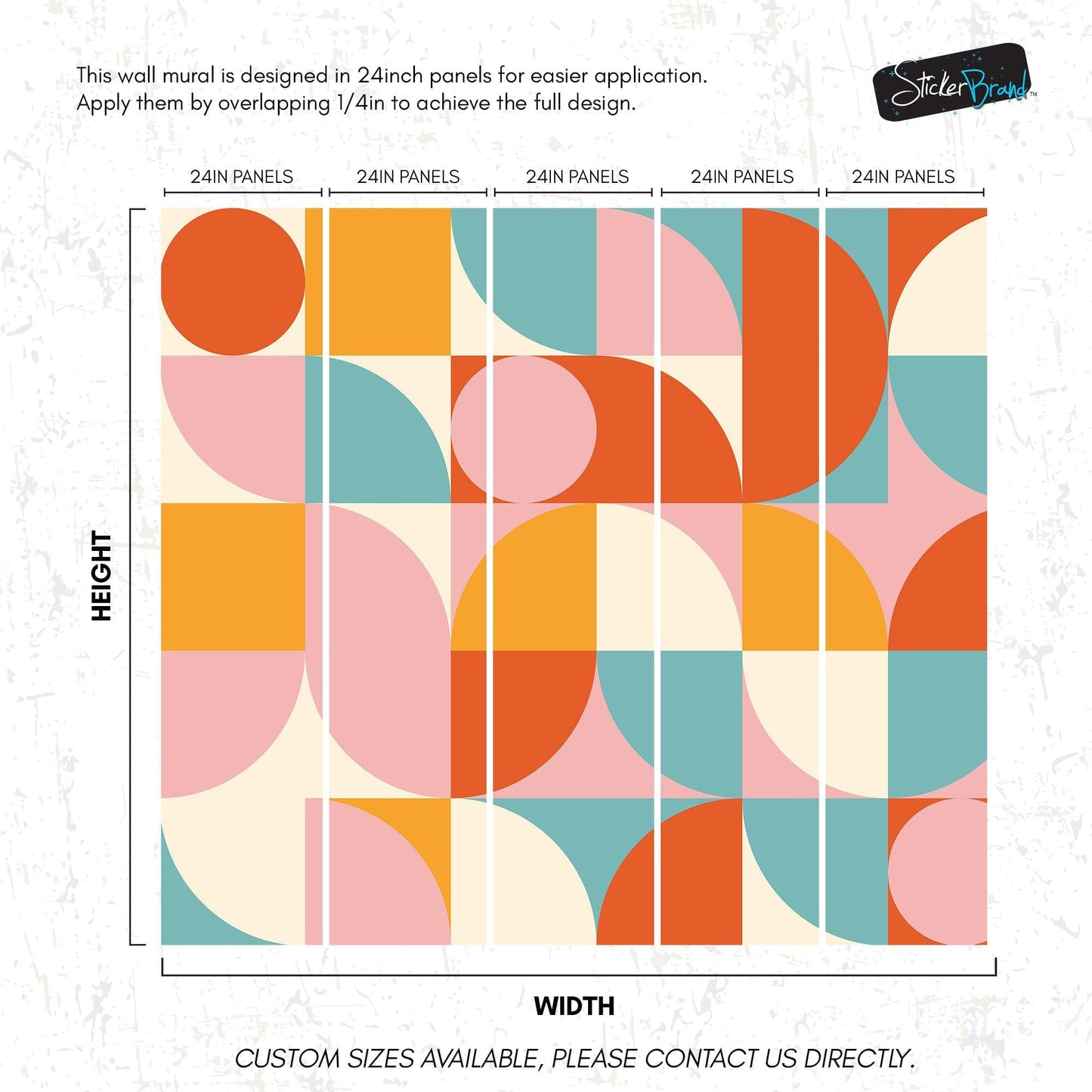 Geometric Shapes Contemporary Wall Mural. Pastel Color Orange, Pink, Blue, White. #7005