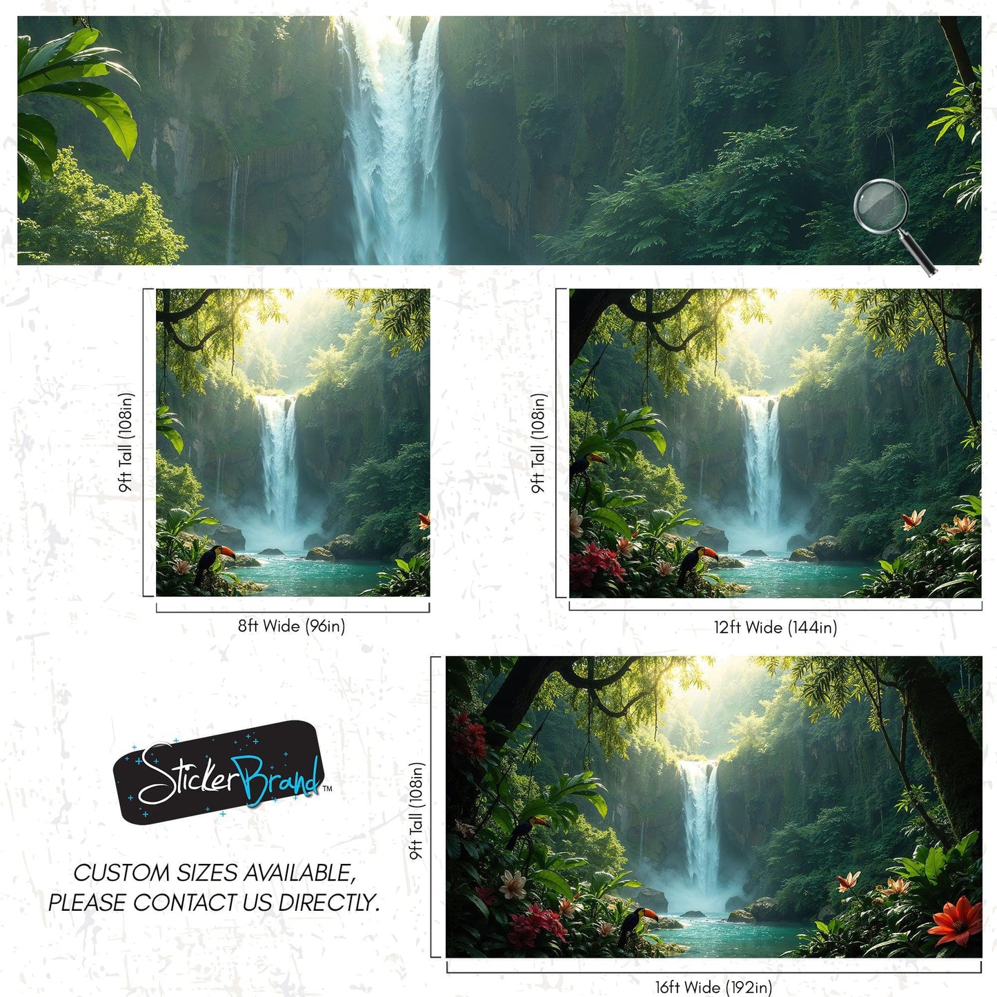 Tropical Rainforest Waterfall Wallpaper Wall Mural. #6987