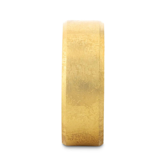 MUSE Flat Gold-Plated Titanium Ring with Beveled Edges and Meteorite Pattern, 8mm