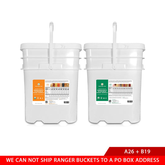 23 Days Food Supply (1 Adult) - (536 Servings) Ranger Bucket Set - Organic Emergency Storable Food Supply (A26 + B19)