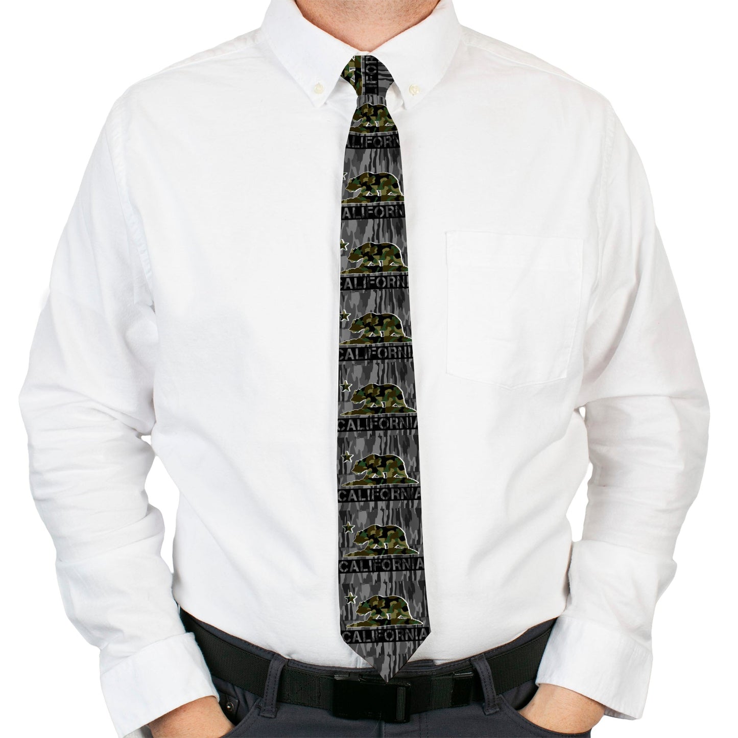 Buckle-Down Necktie - CALIFORNIA/Flag Bear Black/Camo Gray/Camo Olive