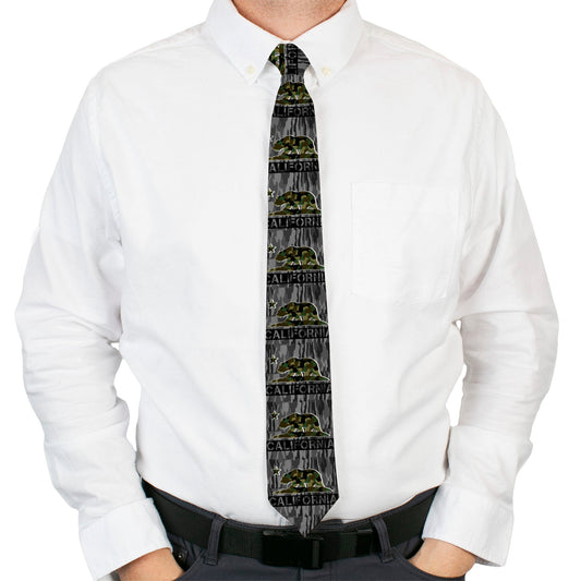Buckle-Down Necktie - CALIFORNIA/Flag Bear Black/Camo Gray/Camo Olive