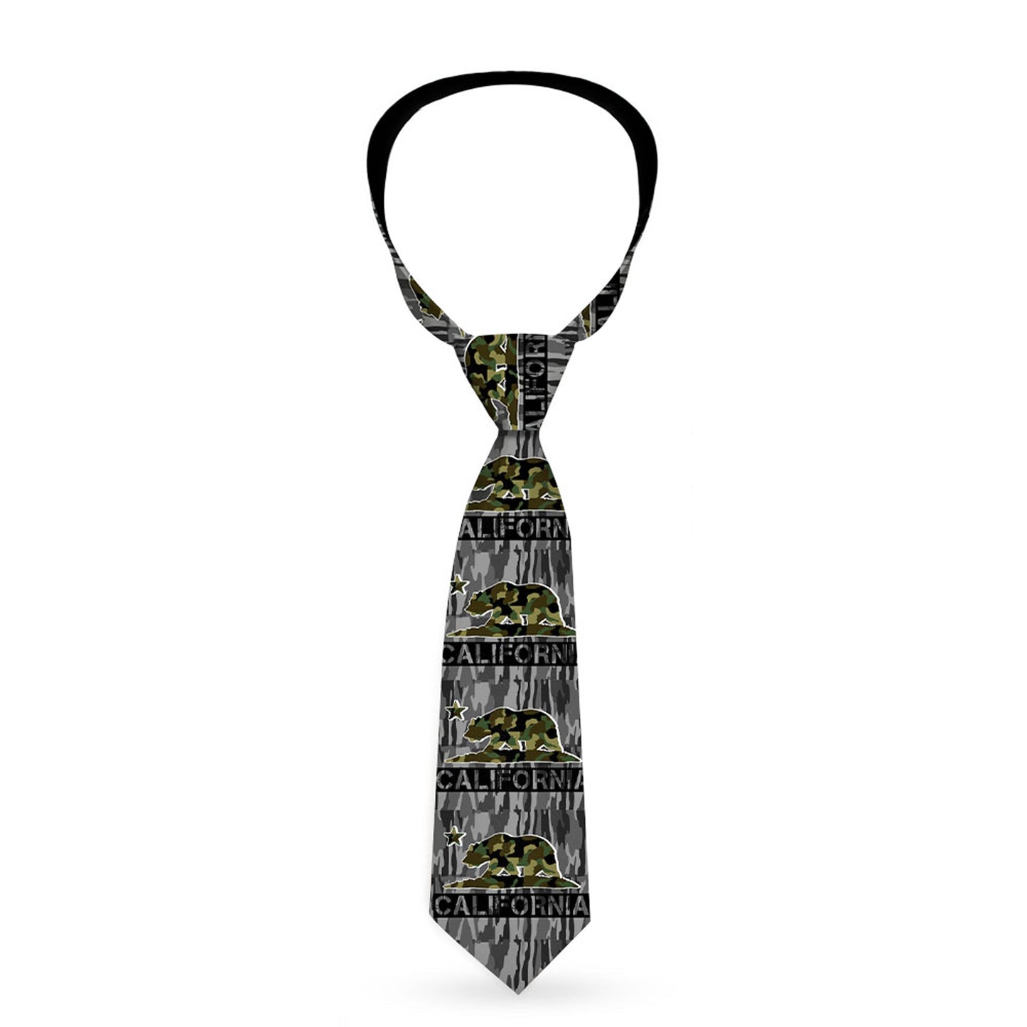 Buckle-Down Necktie - CALIFORNIA/Flag Bear Black/Camo Gray/Camo Olive