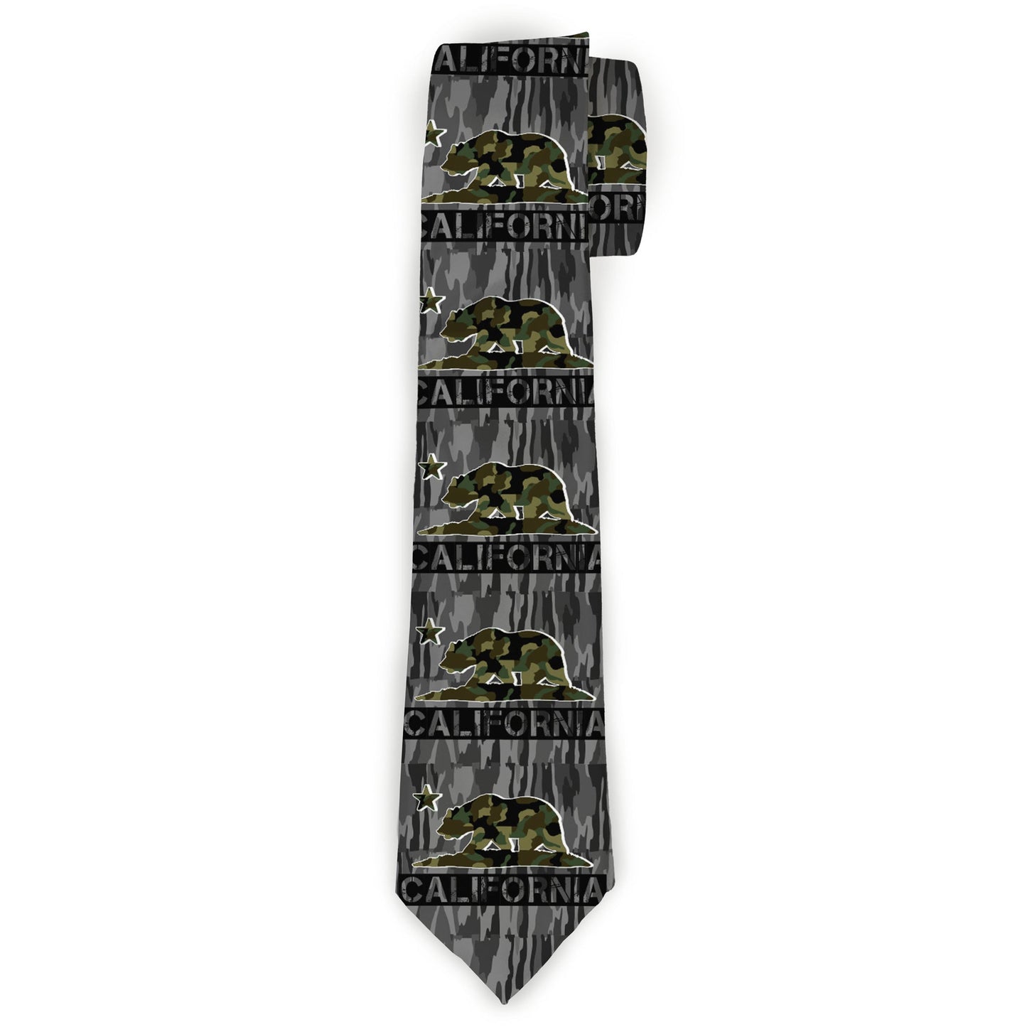 Buckle-Down Necktie - CALIFORNIA/Flag Bear Black/Camo Gray/Camo Olive