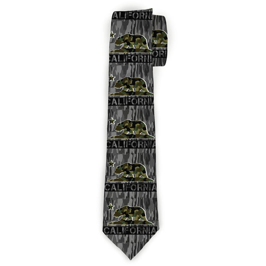 Buckle-Down Necktie - CALIFORNIA/Flag Bear Black/Camo Gray/Camo Olive
