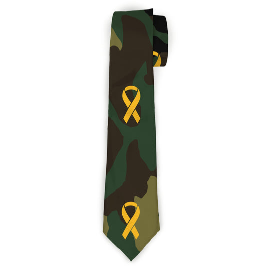 Buckle-Down Necktie - Support Our Troops Camo Olive/Yellow Ribbon